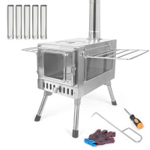 Compact Stainless Steel Foldable Wood Burning Tent Stove for Outdoor Camping