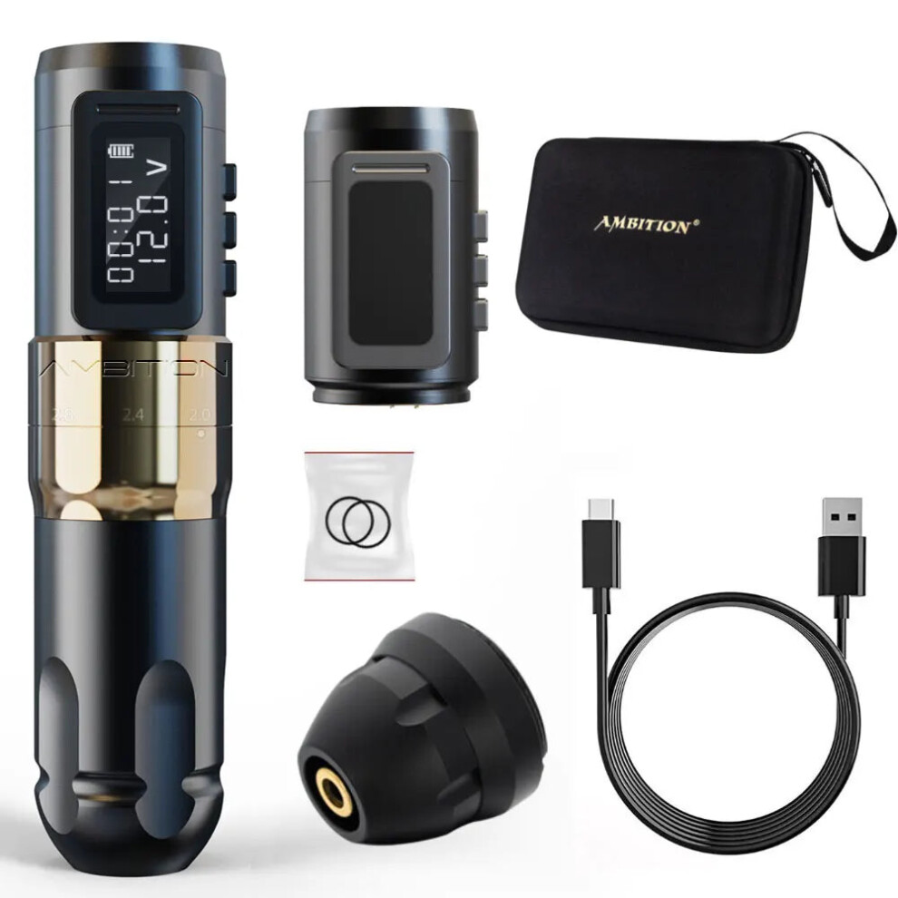 Ambition Mars U Professional Wireless Tattoo Machine Pen - Adjustable Stroke 2-4mm, 1800mAh Coreless Motor for Tattoo Artists
