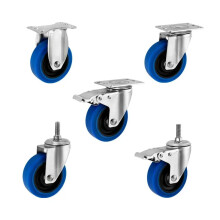 Set of 4 - 3-Inch 304 Stainless Steel Silent Universal Casters with Medium Blue TPR Twin Shaft Rubber Wheels, 270kg Load Capacity