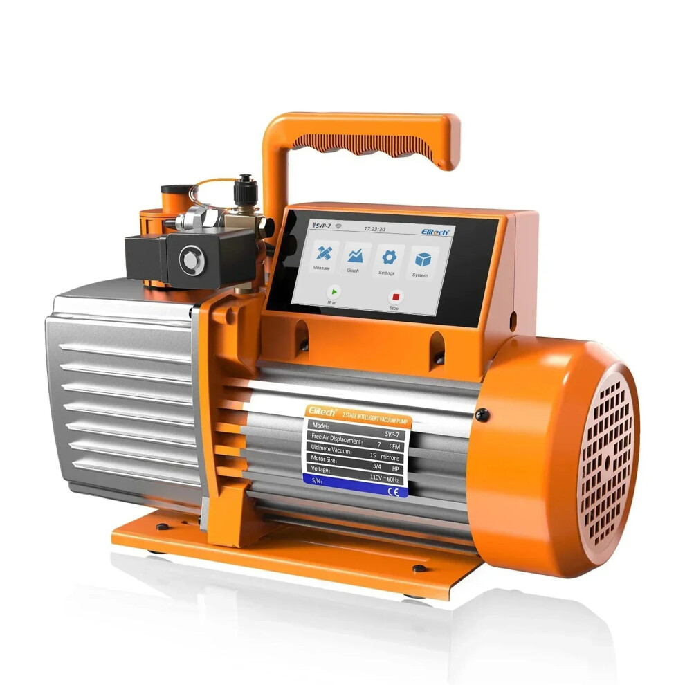 Elitech V7 Intelligent 2-Stage Rotary Vane Vacuum Pump - 9/12 Cfm, Hvac Touch Screen & App Data Logging 313108171184