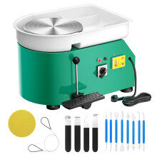 8-Inch Pottery Wheel Ceramic Forming Machine with Adjustable 60-300 RPM Speed, Handle & Foot Pedal Control, ABS Detachable Basin, 220V