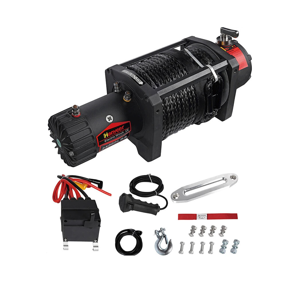 Heavy-Duty 25,000 Lbs Waterproof 24V/12V Electric Winch With Synthetic Rope For 4Wd Offroad Adventures 7445048740755