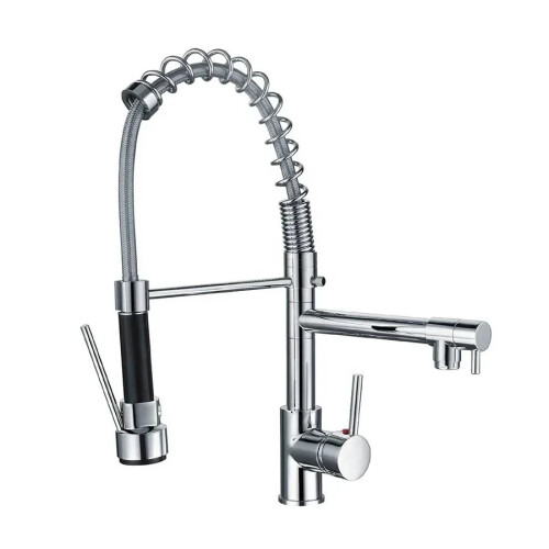 Premium Chrome Brass Kitchen Faucet with Pull-Down Sprayer & Hot/Cold Mixer