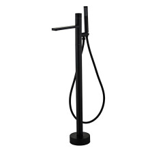 Elegant Round Gold & Matte Black Freestanding Bathtub Mixer Tap with High Rise Spout - Floor Mounted Shower Faucet