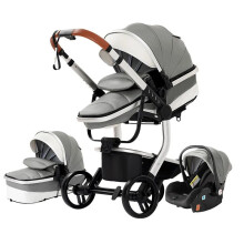 Elegant 3-in-1 PU Leather Baby Stroller & Car Seat Combo - Lightweight, Multifunctional Travel System for Newborns