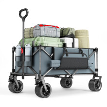 Heavy Duty 195L Folding Handcart with All-Terrain Wide Wheels & Brakes - 150kg Capacity Beach Trolley