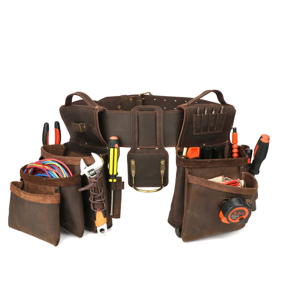Tourbon Leather Tool Waist Bag With Adjustable Belt & Detachable Pockets - Heavy Duty Carpenter & Electrician Tool Combo Pouch, Tan 384921473427