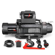 FieryRed 12V 13,000 lbs IP67 Waterproof Electric Winch with Synthetic Rope & Dual Control (Wired/Wireless) for 4x4 SUVs