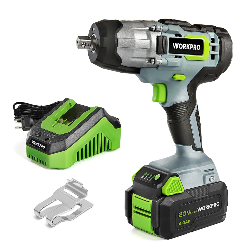 Workpro 20V Cordless Impact Wrench - 1/2 Inch, 300Nm Max Torque, 4.0Ah Li-Ion Battery & Fast Charger Included 7445023722790