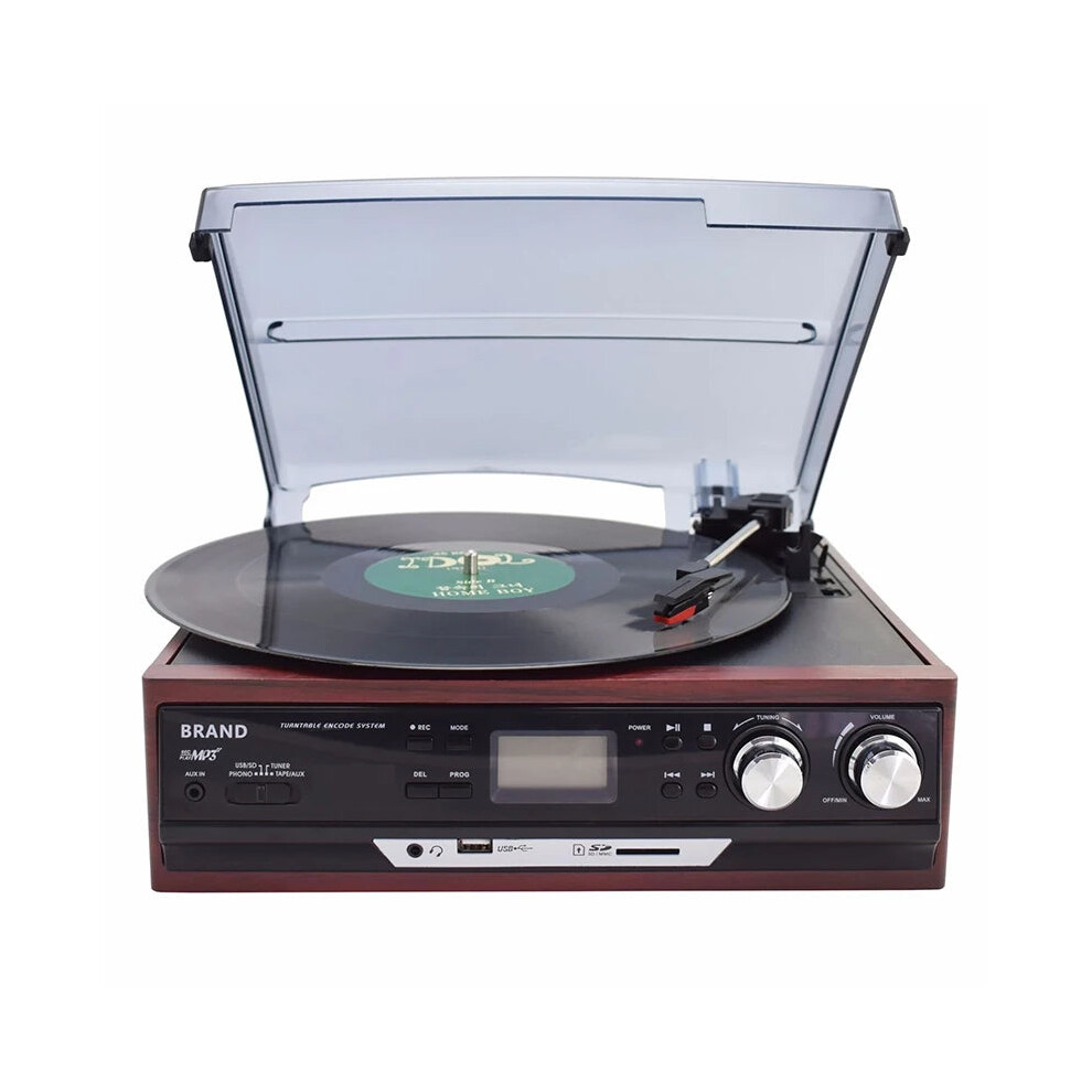 Bluetooth Vinyl Turntable With Built-In Speakers, Am/Fm Radio, Cassette, Usb & Sd Recorder - 3-Speed Gramophone 313048321328