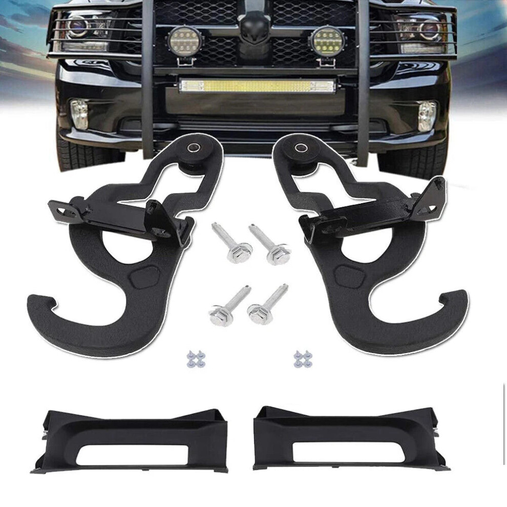 Dodge Ram 1500 Front Tow Hooks & Bezel Bracket Set (2009-2019) - Heavy-Duty Steel Towing Hitch Receiver Accessories 744110795134