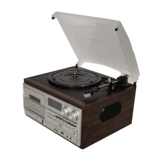 Vintage Multifunctional Phonograph: 3-Speed Adjustable Vinyl Record Player with CD, Cassette, FM/AM Radio