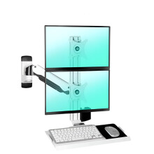 Dual Monitor Aluminum Wall Mount Sit-Stand Workstation with Gas Strut Arm and Keyboard Tray for 15-24 Inch Screens