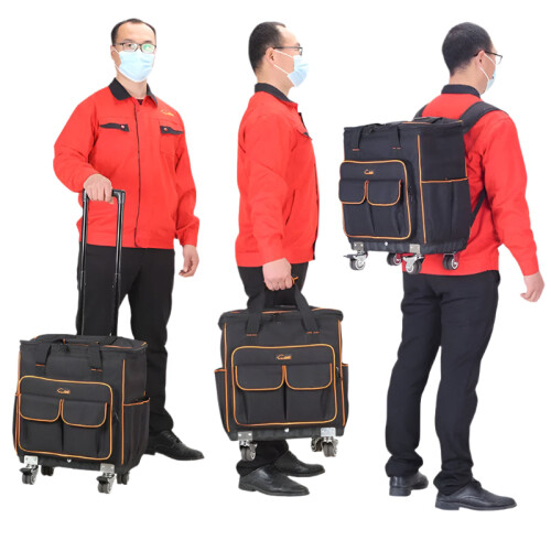 Versatile Large Oxford Cloth Electrician Repair Backpack with Wheels and Pull Rod – Durable Canvas Toolbox for Hardware and Tools