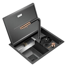 Compact 304 Stainless Steel Hidden Bar Island Kitchen Sink with Flip Cover & Cup Rinser