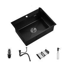 Premium 304 Stainless Steel Topmount Kitchen Sink - Single Bowl, Dark Gray with Faucet & Drain Accessories