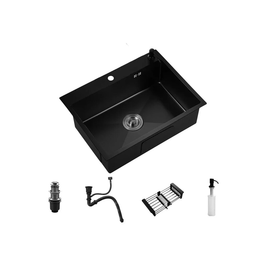 Premium 304 Stainless Steel Topmount Kitchen Sink - Single Bowl, Dark Gray With Faucet & Drain Accessories 7445054984907