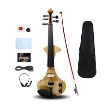 Professional 5-String Electric Violin with Solid Wood Body, Ebony Fittings & Brazilwood Bow - Full Size with Rugged Hard Case