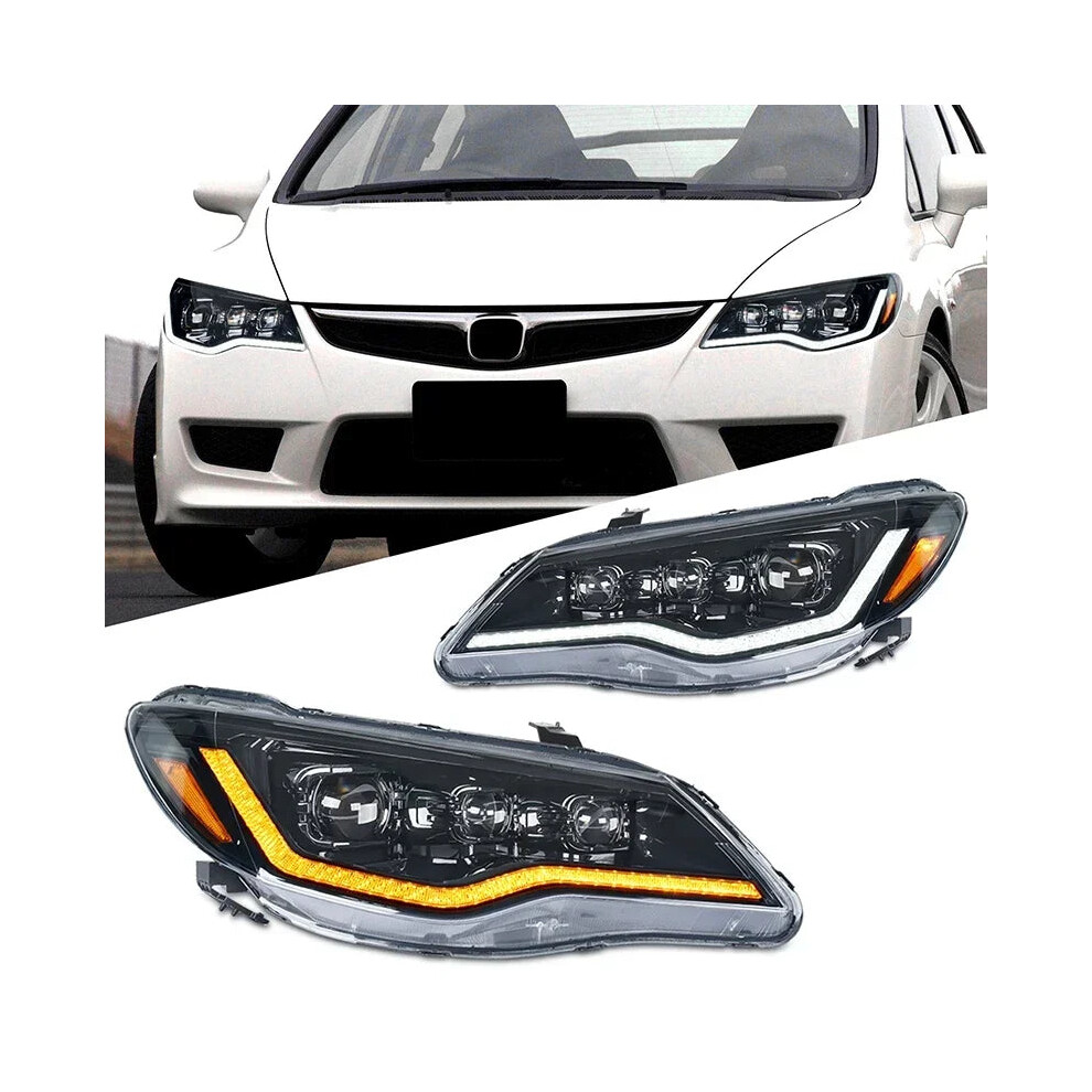Led Headlights With Drl And Sequential Turn Signal For 2007-2011 Honda Civic Type R (8Th Gen) 726084889989