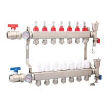 Stainless Steel Floor Heat Manifold Kit with 1/2 Adapters for Hydronic Radiant Heating