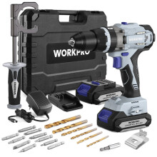 WorkPro 20V Brushless Cordless Drill Driver Kit with Dual Lithium Batteries & 17-Piece Accessory Set - 21 Gear Power Tool