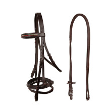 Cavassion L Size Brown Leather Bridle with Three-Color Diamond Design & Rubber Reins