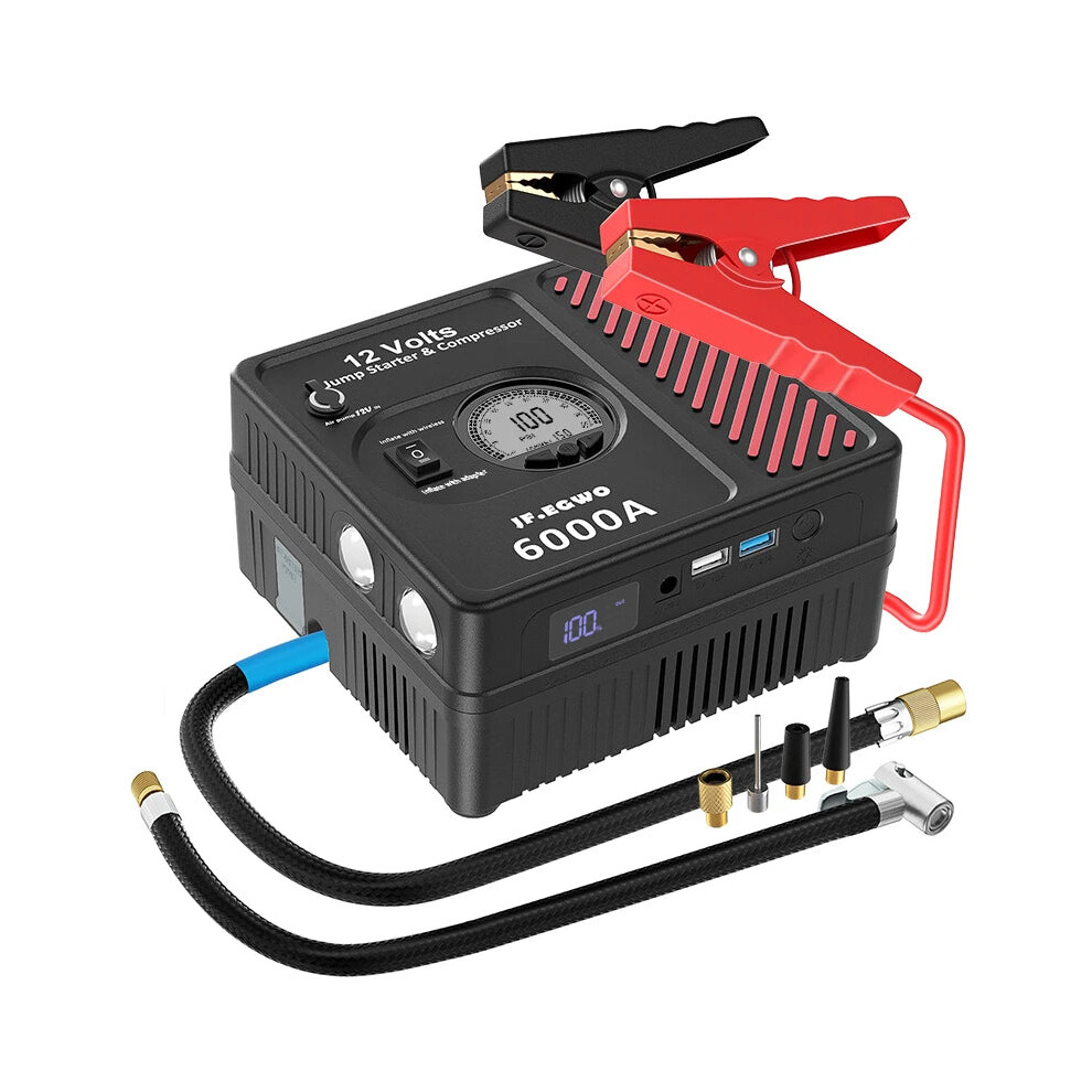 Jfegwo 2000A/3000A/6000A Professional Car Booster Jump Starter With High-Performance Compressor Pump 7445015563578