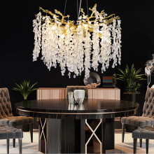 Nordic Gold Crystal Branch Chandelier for Living, Dining, Bedroom & Foyer - Grape Bunch Design