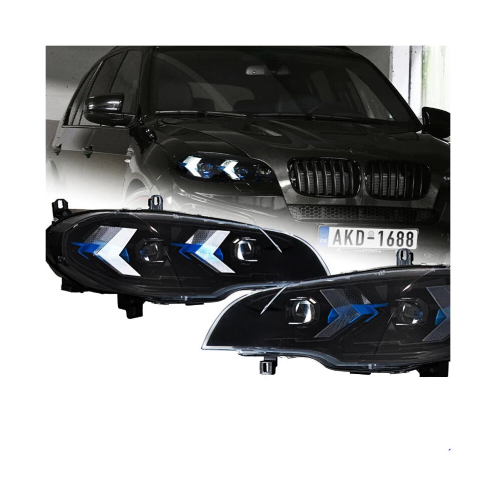 Bmw E70 X5 Led Headlights (2007-2013) - Akd Angel Eye Projector Lens With Drl, Turn Signal, And High Beam 7445024352385