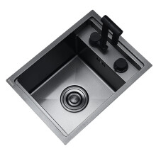 Sleek Black 304 Stainless Steel Concealed Kitchen Sink with Folding Faucet - Compact Single Bar Design for Balcony Use