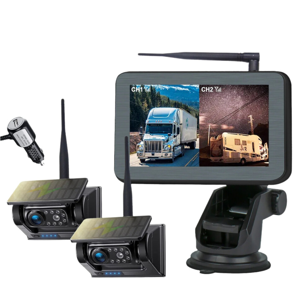 Iposter Digital Wireless 5-Inch Car Monitor With Dual Solar Magnetic Reverse Backup Cameras For Caravans 313104923985
