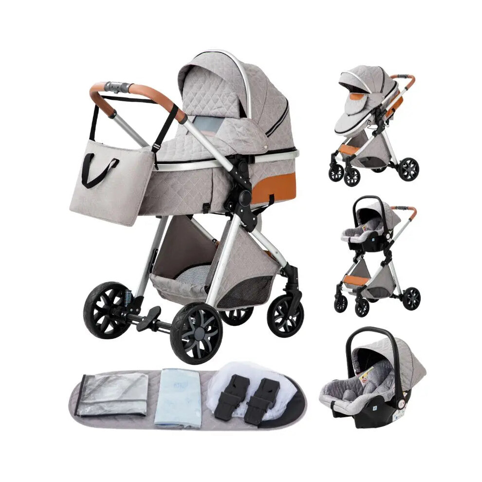 3-in-1 Portable Travel Baby Stroller with High Landscape Aluminum Frame - Foldable Pram for Newborns