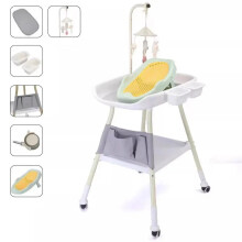 2-in-1 Baby Bath & Diaper Changing Table with Wheels and Free Changing Pad