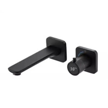 Gun Gray Wall-Mount Faucet with Digital Display - Copper Embedded Bathroom Basin Tap