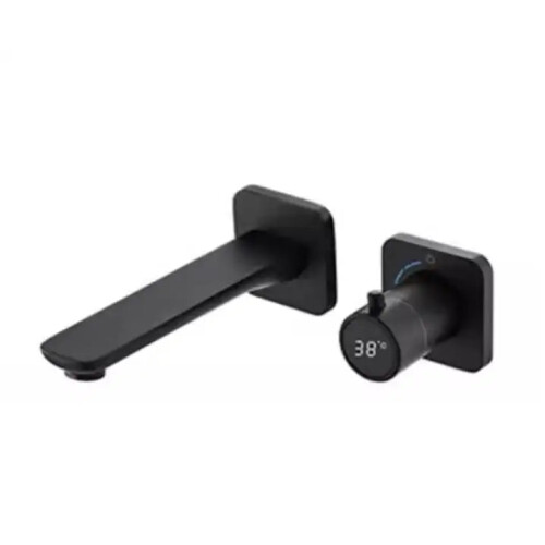 Gun Gray Wall-Mount Faucet with Digital Display - Copper Embedded Bathroom Basin Tap