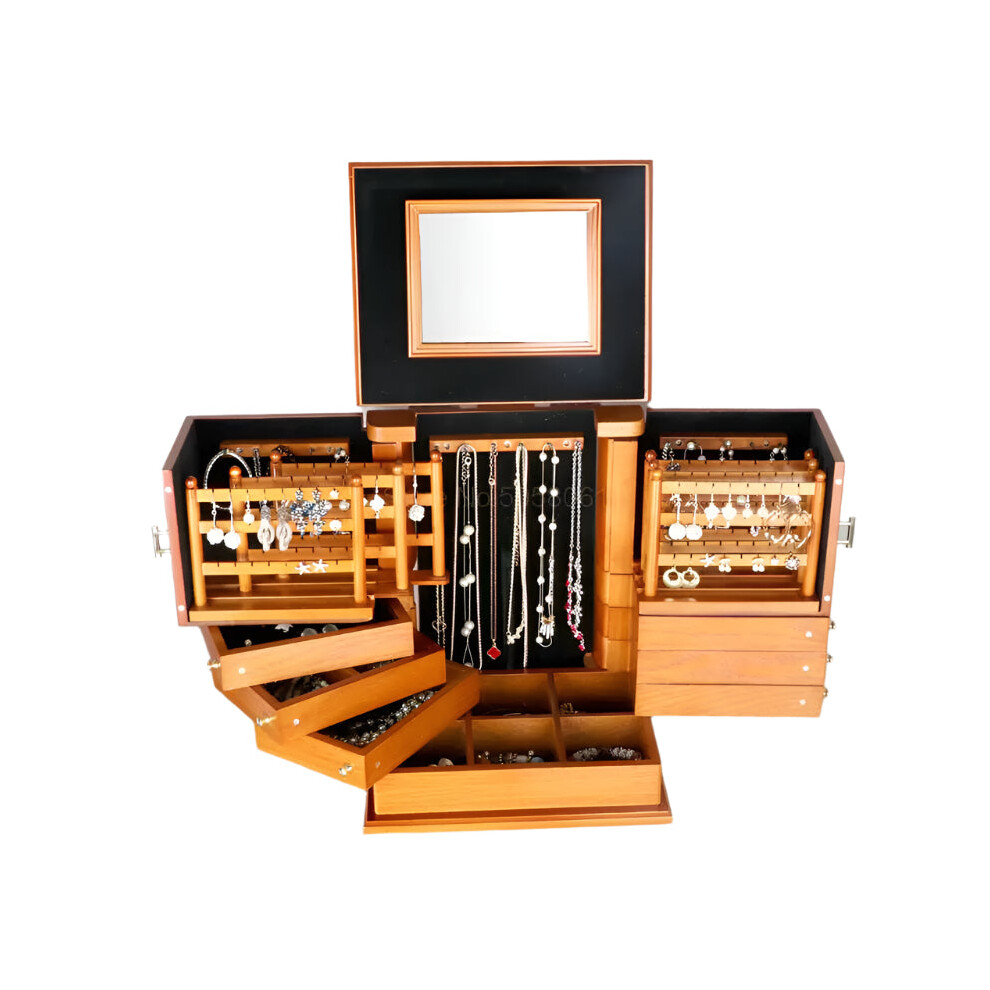 Elegant European-Style Solid Wood Jewelry Box - Extra Large Capacity for Earrings and Accessories, Retro Princess Design-image-OPC-PMGJHJN-NEW