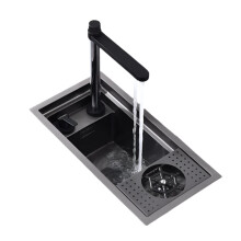 Compact Handmade Stainless Steel Island Bar Sink with Hidden Cup Washer & Vegetable Basin - Single Slot Design