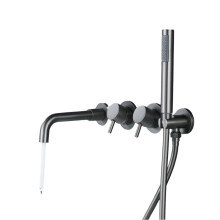 Elegant Brass Gun Gray Wall-Mounted Bathroom Faucet - Dual Handle Split Type with Cold & Hot Control