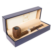 Artisan Briar Tobacco Pipe with Straight Handle & Square Panel - 5mm Channel, Vertical Silver Ring, Cumberland Mouthpiece