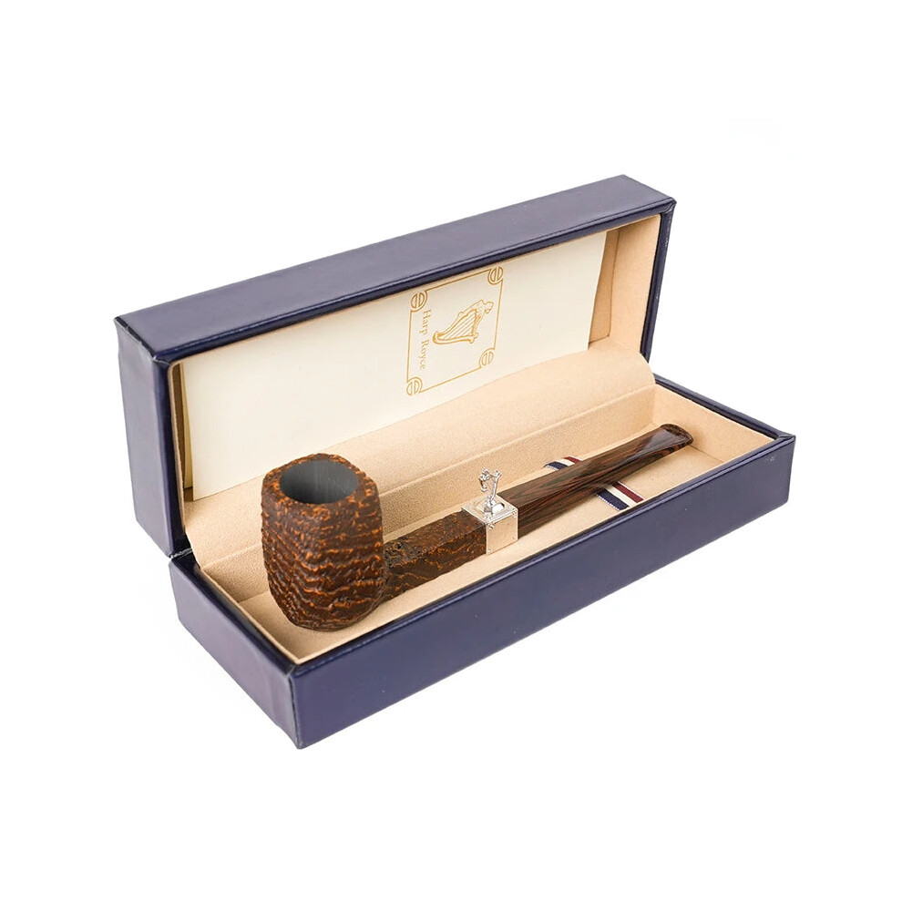 Artisan Briar Tobacco Pipe With Straight Handle & Square Panel - 5Mm Channel, Vertical Silver Ring, Cumberland Mouthpiece 7445050726761