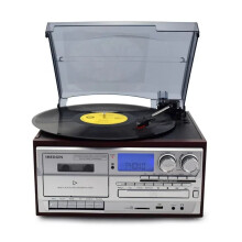Vintage Bluetooth Vinyl Record Player with Hi-Fi Sound, 3-Speed Adjustable Gramophone & Multi-Function C-Port