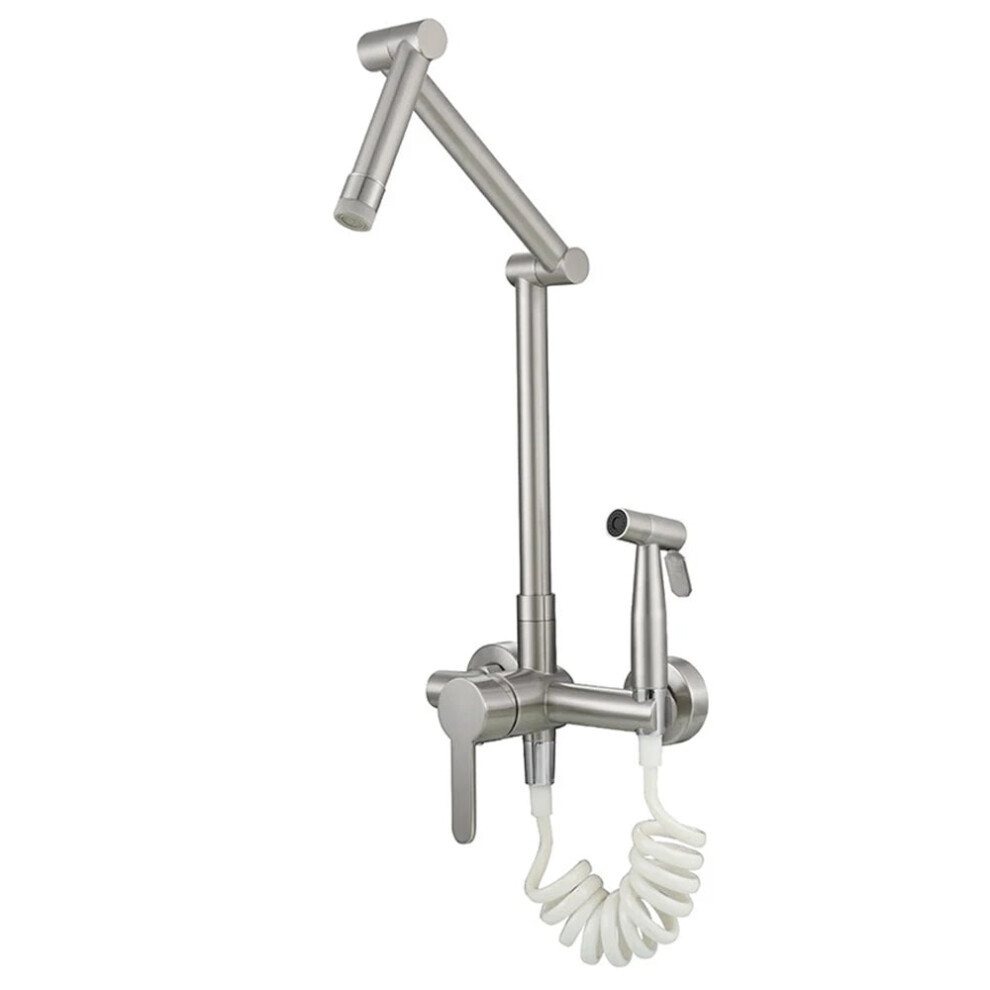 Black Wall Mounted Kitchen Faucet Set With Hot & Cold Water, Rotary Folding Design For Dish & Laundry Basins