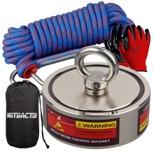 Dual-Sided Jumbo Fishing Magnet Set - 2400lbs Combined Pull Force with 15m Rope for Deep Sea Salvage and Detection