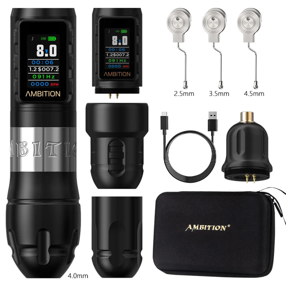Ambition Vibe Max Wireless Tattoo Machine Pen - Brushless Motor, 1800Mah Battery, Color Screen, 4.5Mm Stroke 744110055320
