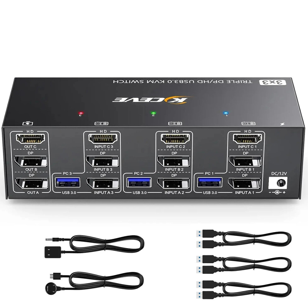 Triple Monitor 8K Kvm Switch For 3 Computers - Hdmi & Displayport Support, 4K 144Hz 313099023035