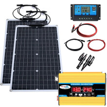 Dual Voltage 2000W Flexible Solar Panel System with 12V Battery Charging and 4000W Inverter Kit for Home and Outdoor Camping