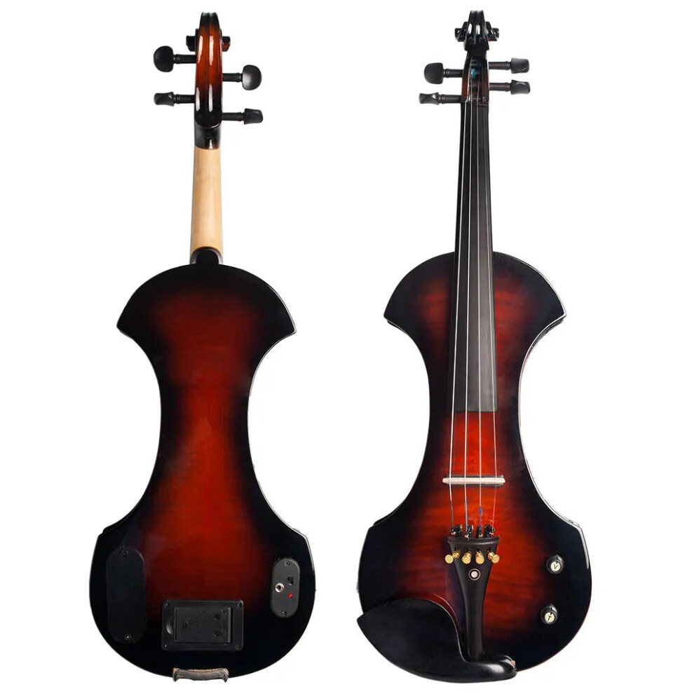 Full-Size Electric Violin Kit 4/4 - Sunset Color, Solid Wood, Silent Fiddle with Hard Case, Bow & Ebony Fittings