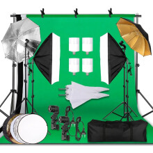 Portable Photography Lighting Kit with 2x3m Backdrops, Soft Umbrella, Softbox, and Light Stand for Studio Shoots