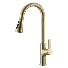 Gold Brass Pull-Out Kitchen Faucet with Hot & Cold Water, Retractable & Rotating Splash Design
