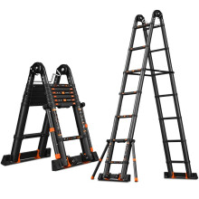 Versatile 2-in-1 Telescopic Aluminum Ladder: 5m Multifunctional Folding Step & Straight Ladder with Anti-Tilt Design